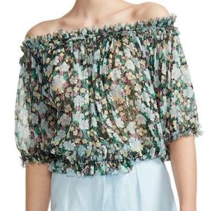 Maje Off Shoulder Floral Silk Blouse Size 1